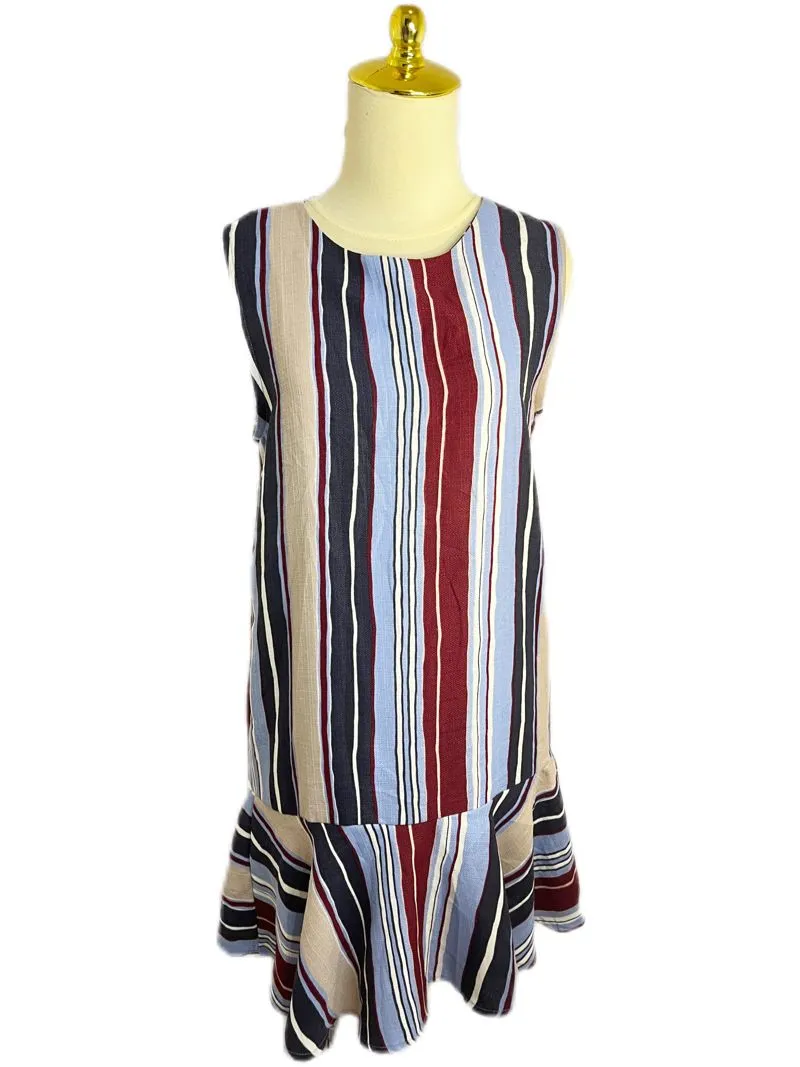 Disco Multi-Color Striped Sleeveless Drop Waist Dress Ruffle photo 1