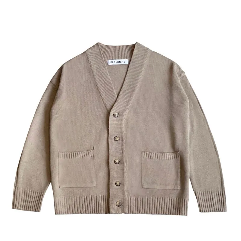 Blondnine heavyweight oversized acrylic knitted cardigan tan photo 1