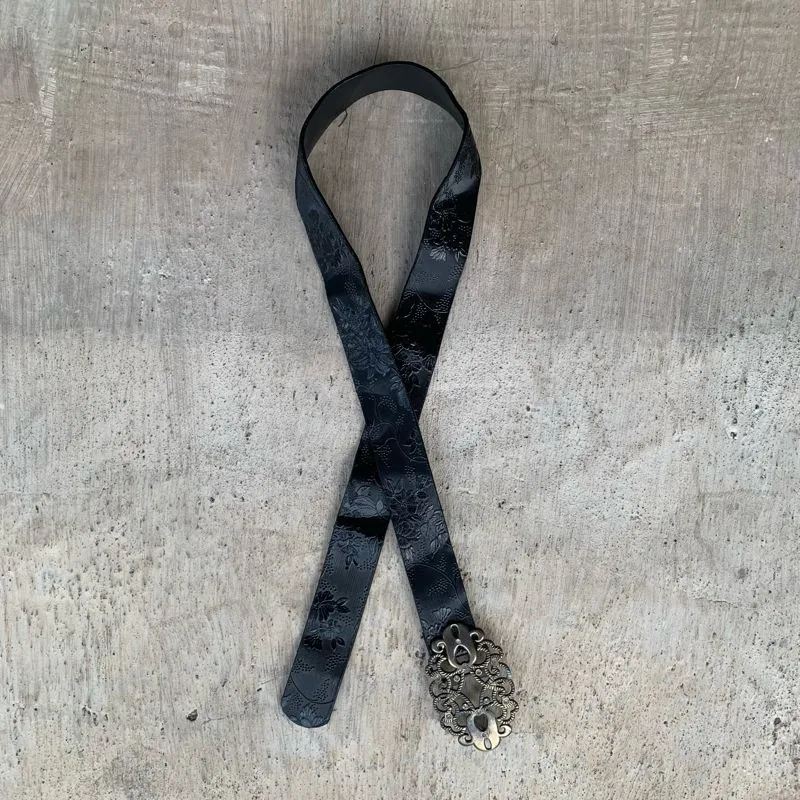 Vintage art leather black belt art style steel buckel photo 1