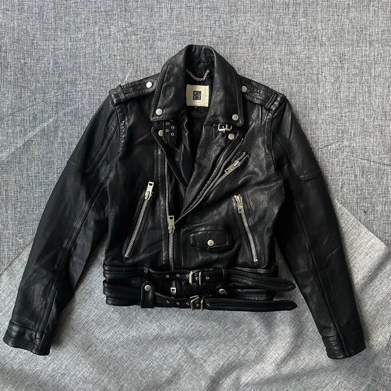 *SOLD*  Leather Biker Jacket Vintage Seleczion Boxy Fit photo 1