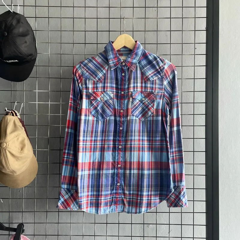 Levis Women’s Snap Button Western Flannel Plaid Shirt / Keme photo 1