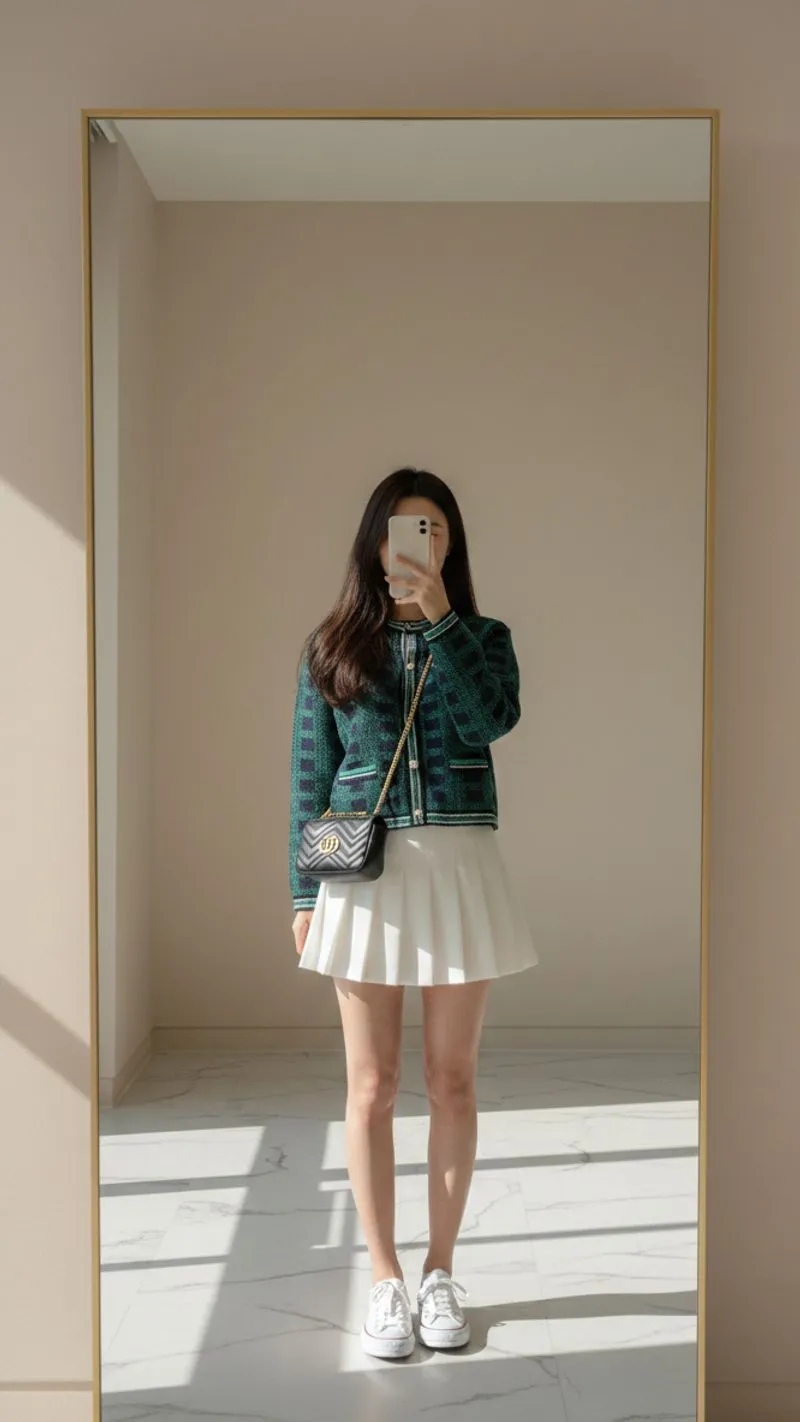 Blazer Tweed Hijau Emerald Crop Wanita photo 1