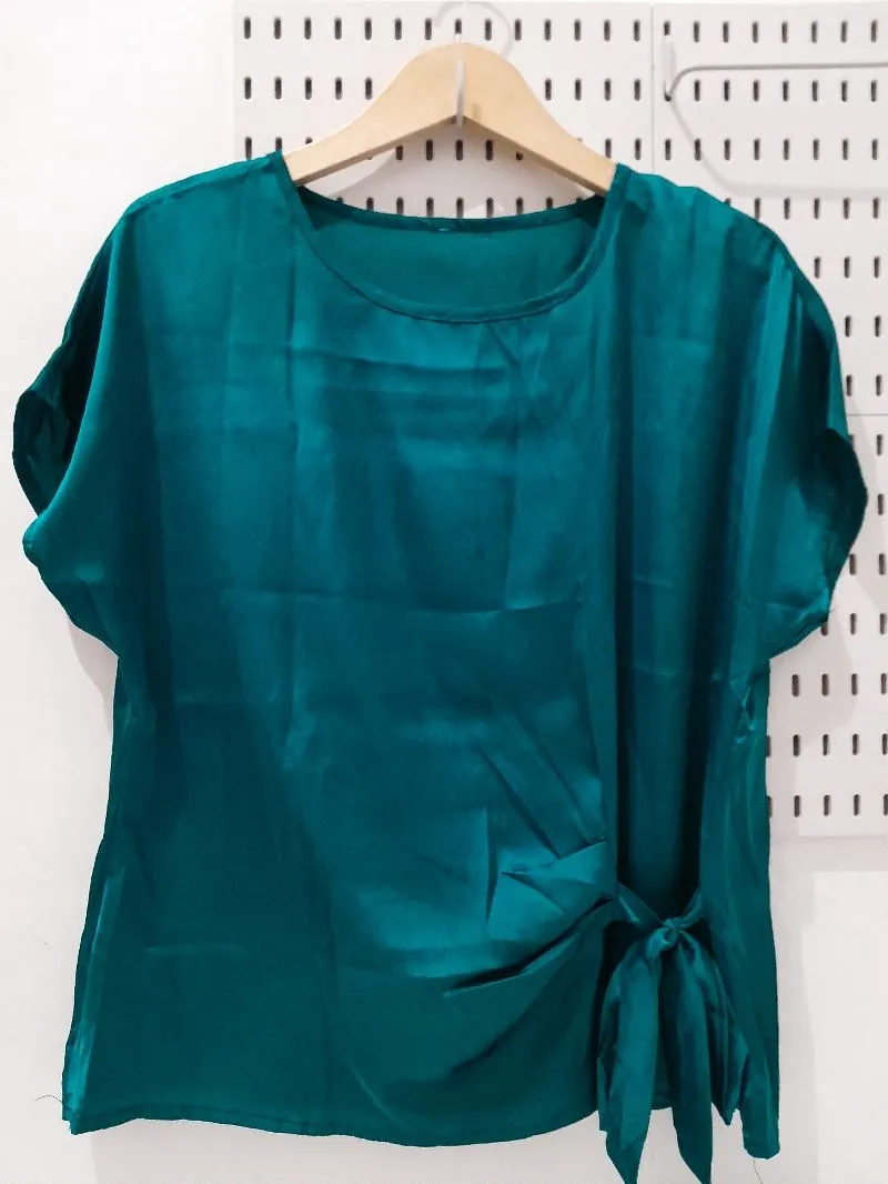Atasan Blous Satin Warna Toska No Minus photo 1