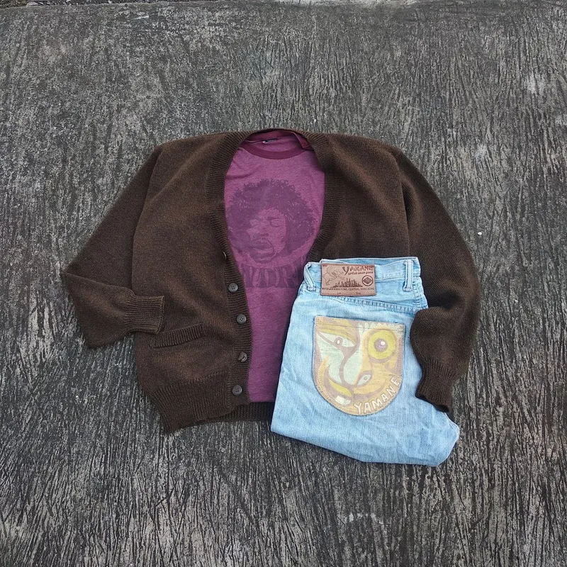 Claude Vintage Y2K Cardigan Pria brown yellow photo 1