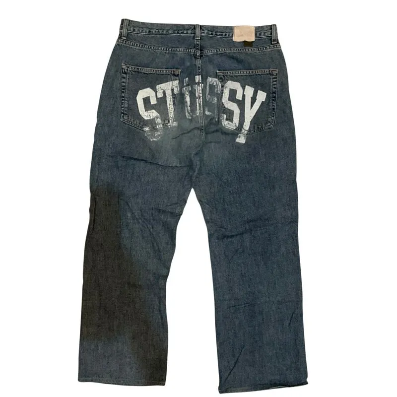 vintage stussy 90s blue jeans classic button up (rare) photo 1