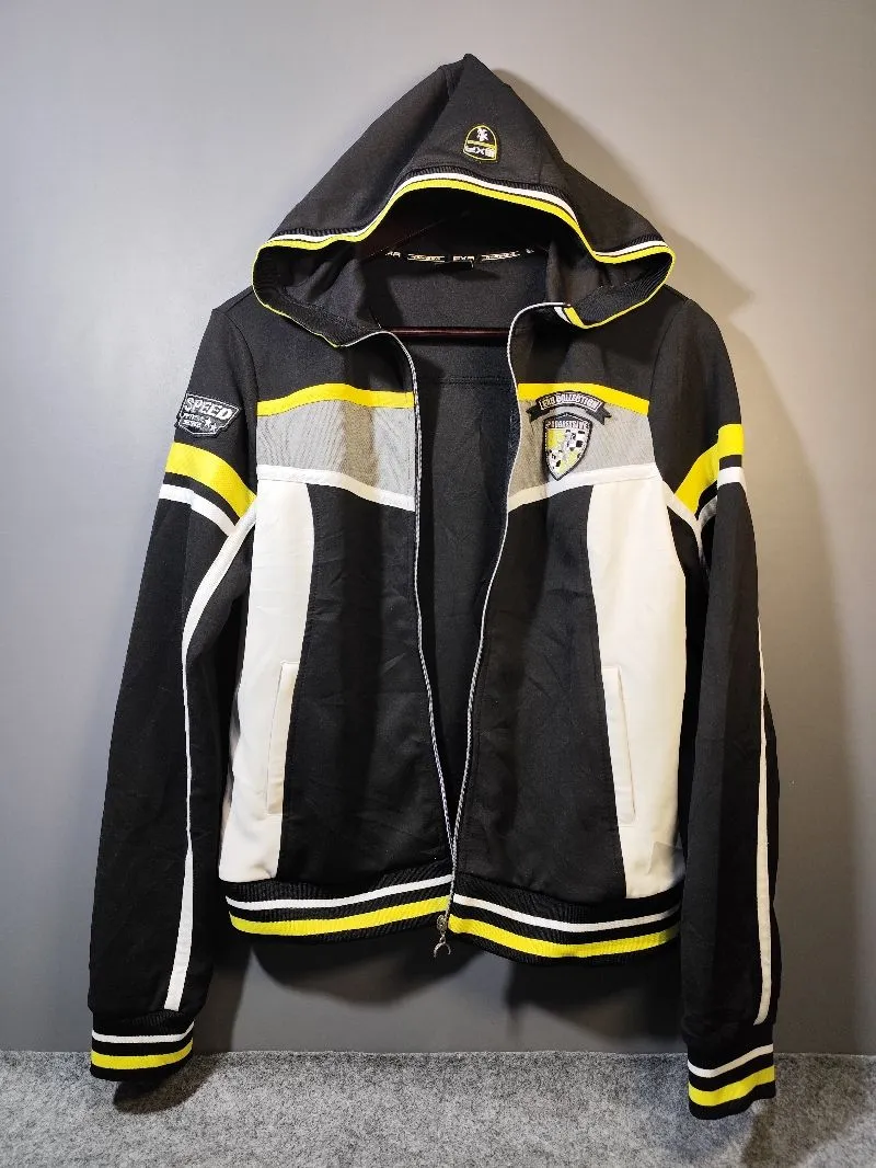 Jaket Hoodie EXR Hitam Kuning Putih Desain Sporty Unisex photo 1