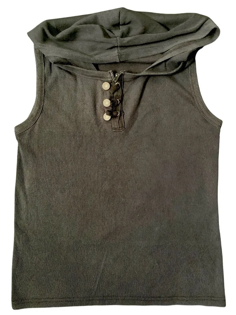 Sleeveless Hoodie Top Hitam photo 1