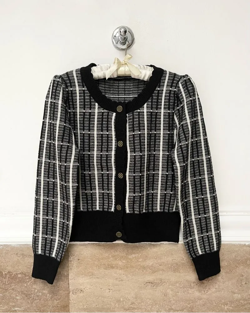 Cardigan jacket, all size, black white, gold buttons photo 1