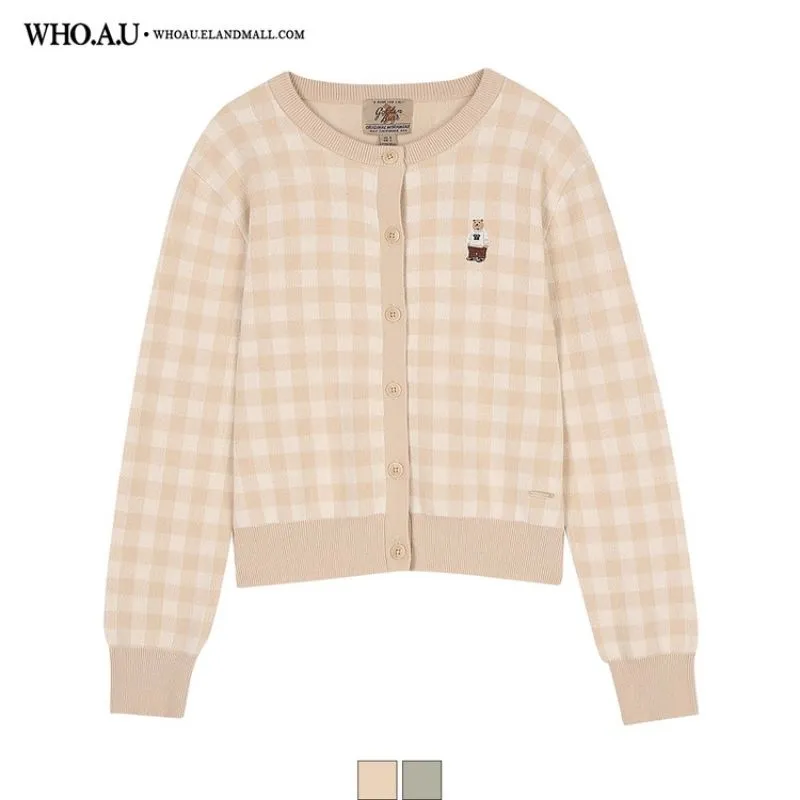WHO.A.U Golden Bear| Cardigan Women's Tartan bordir bear photo 1