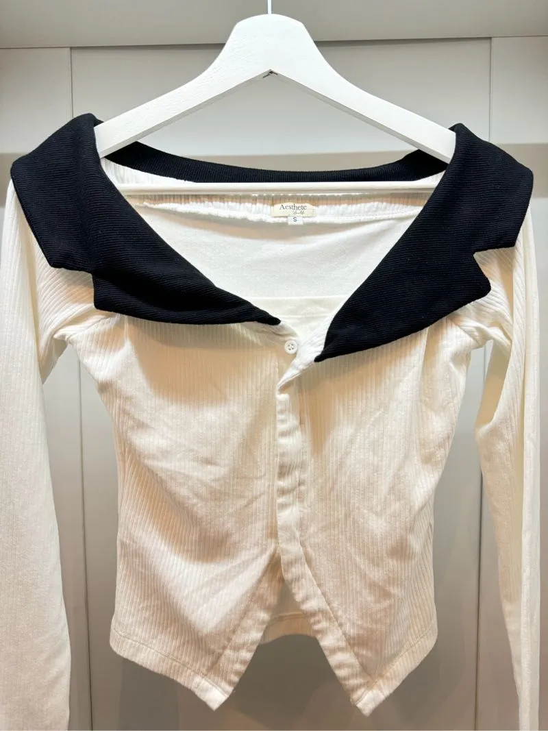 Aesthete yourlife Amber Sabrina Long Sleeve Two tone Top photo 1