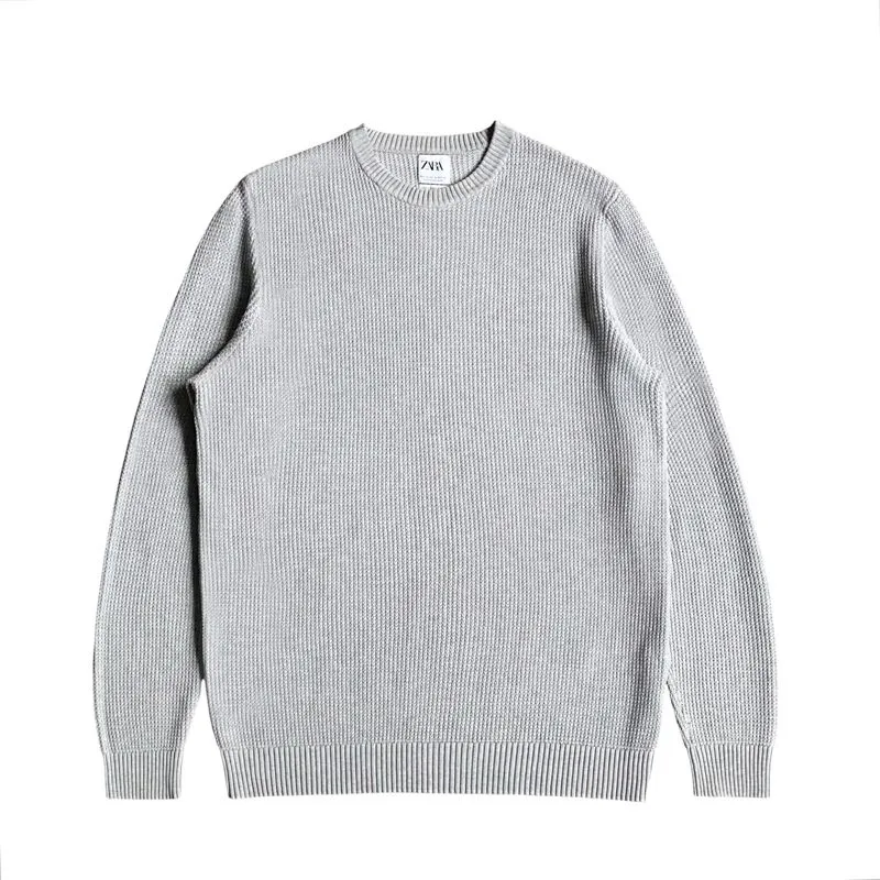Zara fine cotton knitted sweater misty grey crewneck knit kn photo 1
