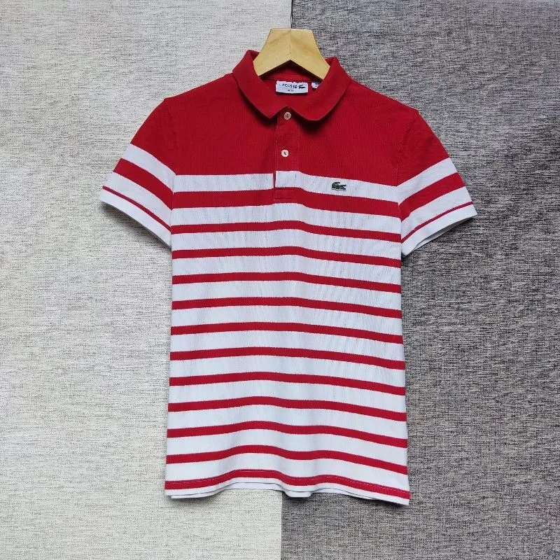 Kaos polo shirt Lacoste Striped RED WHITE Colour Size S Preloved