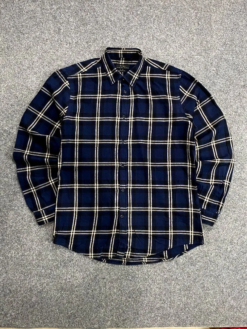 kemeja flannel zara relaxed fit navy photo 1