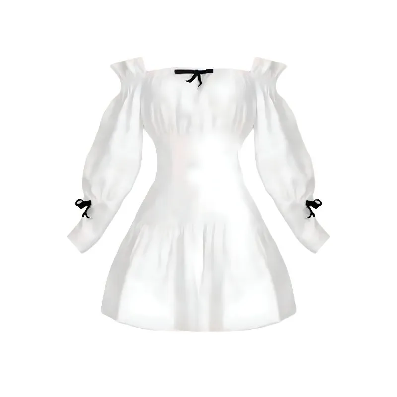 White midi dress coquette ribbon black acubi y2k fairy retro photo 1