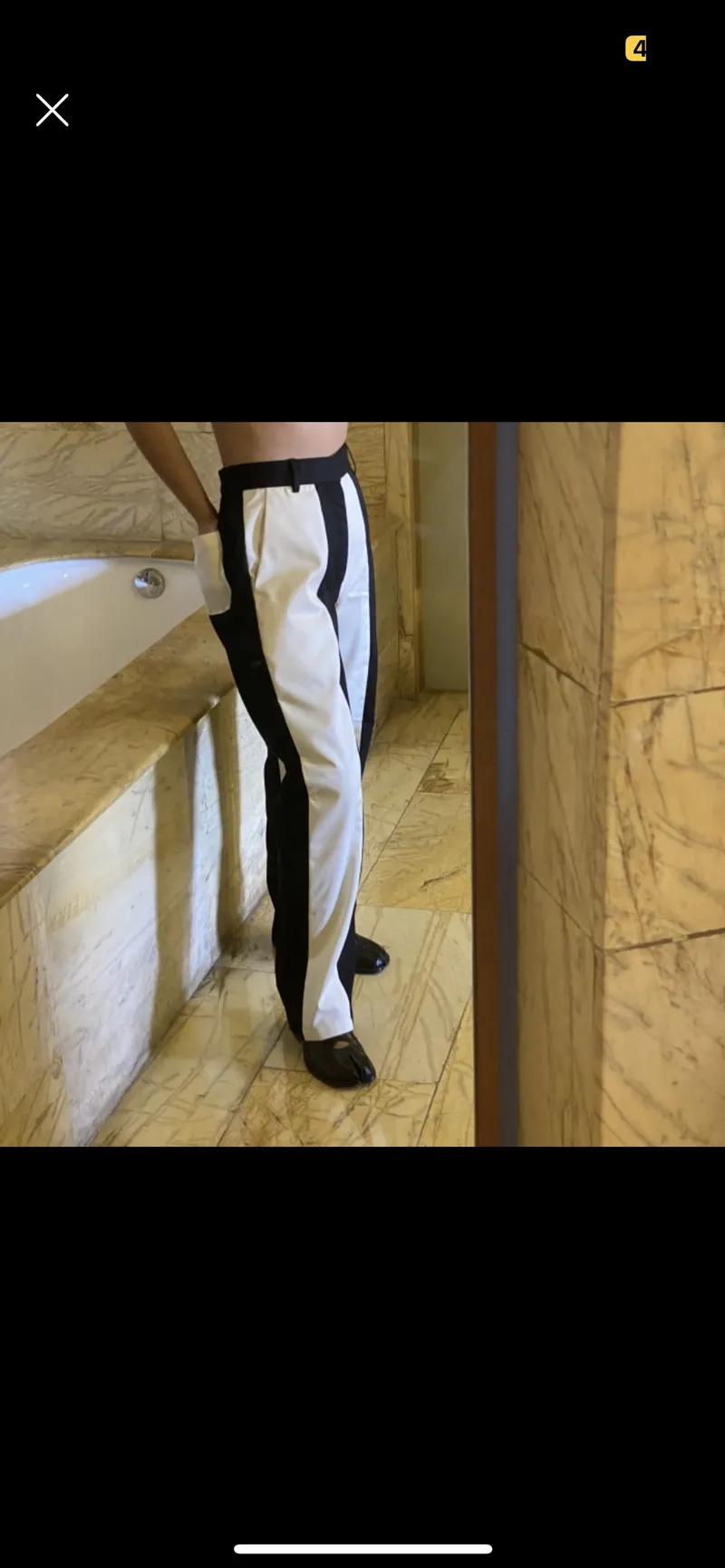 black & white striped trousers worn photo 1