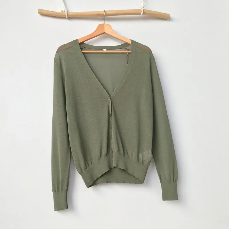 Japanese brand Minimalist Casual Cardigan Wanita green