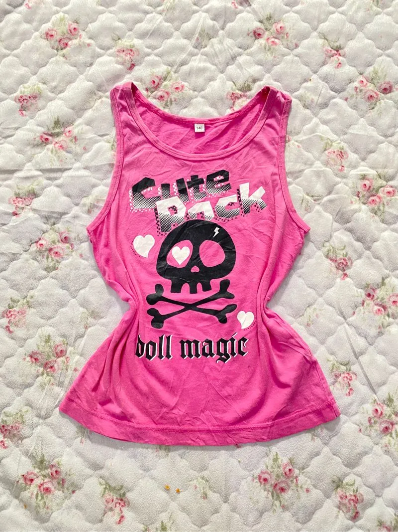 Top pinku skull punk metal gothic grunge y2k vintage photo 1