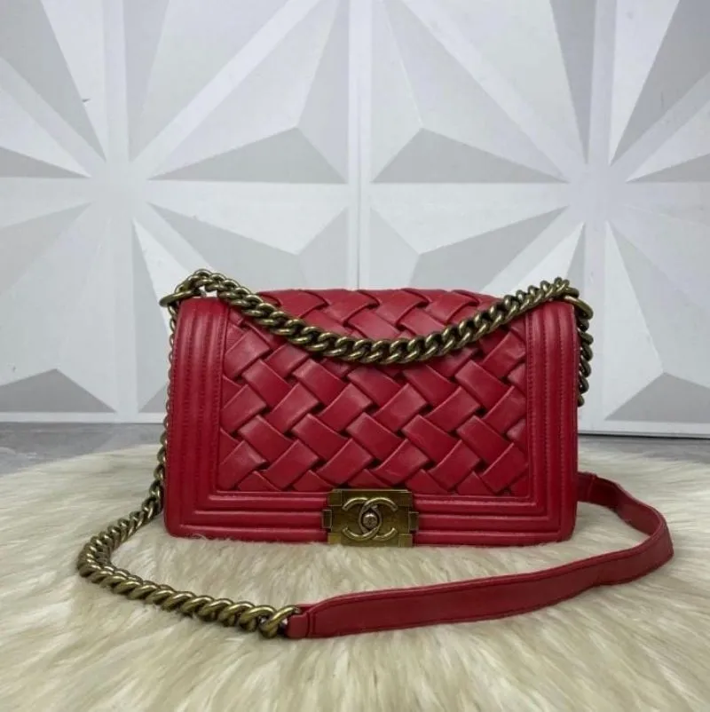 Chanel Chateau Boy Falp bag woven Leather red photo 1