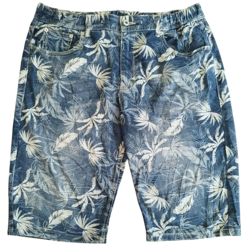 Shortpants Jorts Denim Celana Pendek Jeans Full Print Daun photo 1