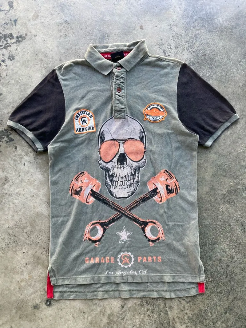 Christian Audigier Garage Parts Big Skull Polo Shirt Ed Hard photo 1