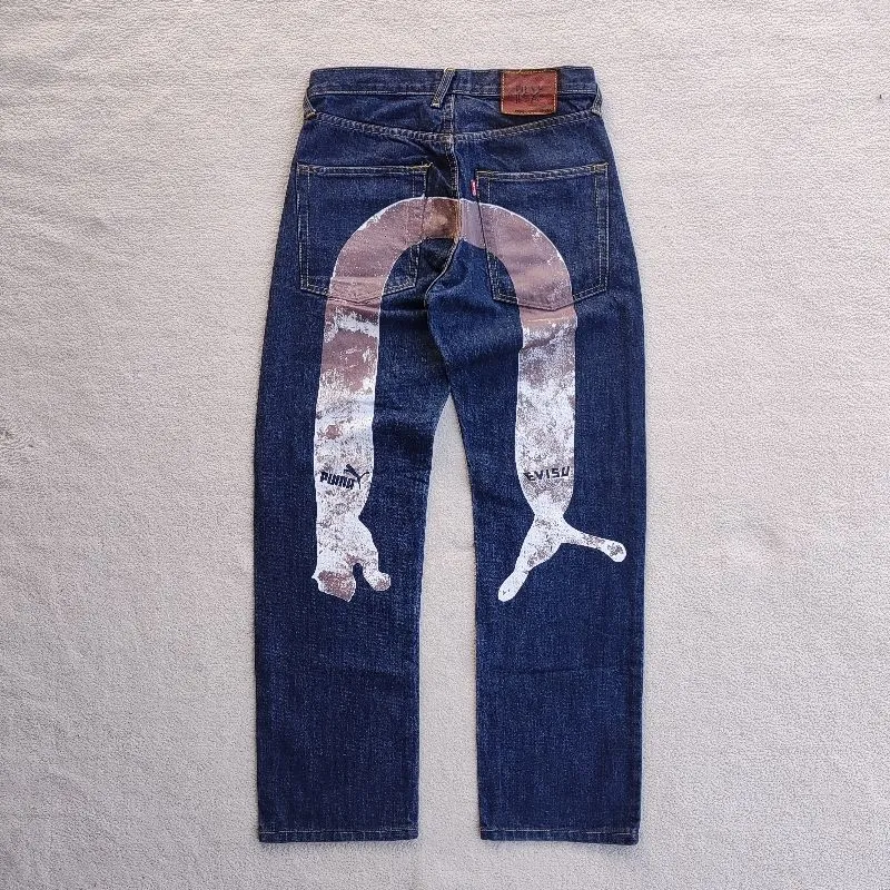 Evisu X Puma Daicock Print Blue Indigo Jeans - Preloved