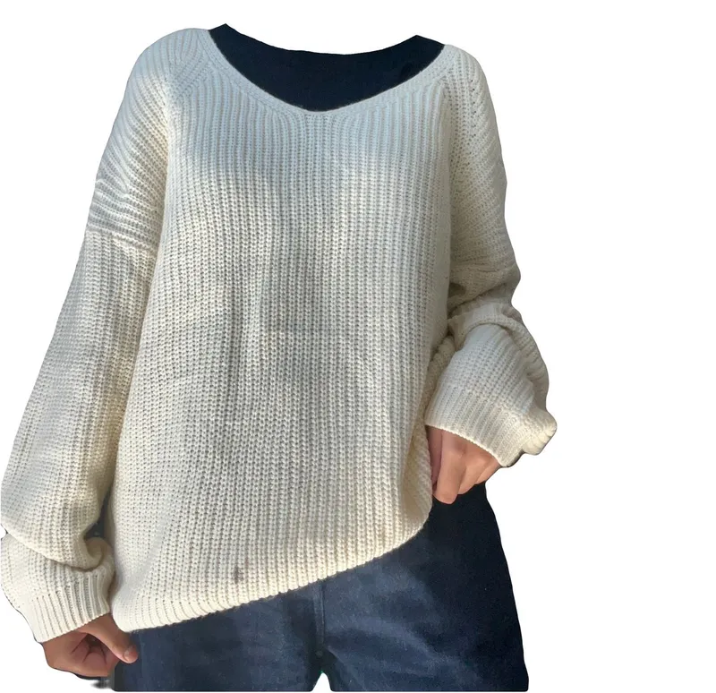 Streetwear Casual Sweater Wanita cream photo 1