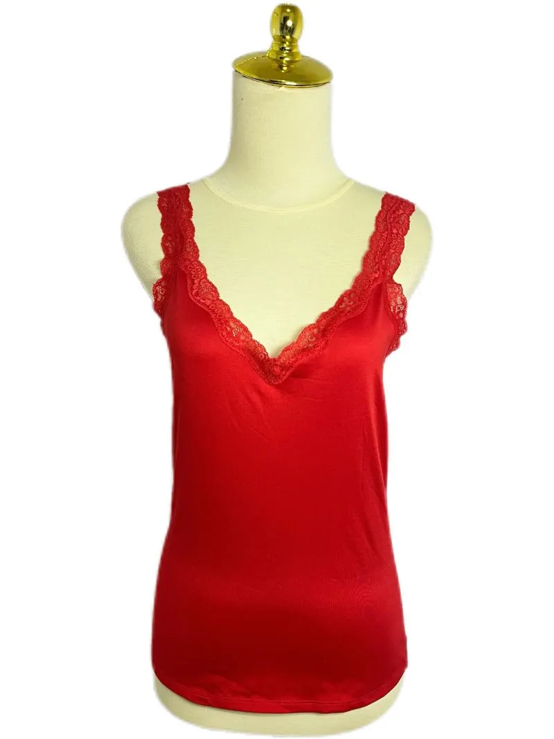 Red Lace Trim Tanktop photo 1