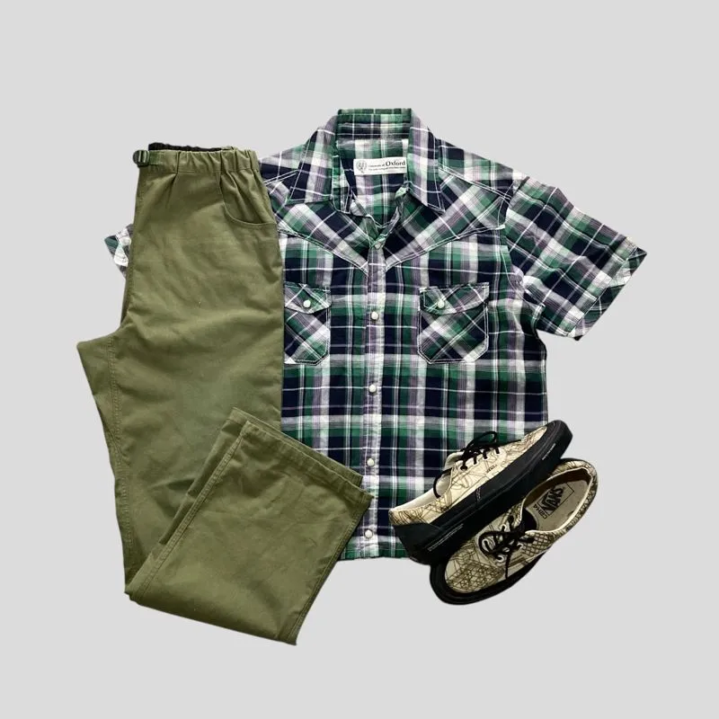 Kemeja vintage y2k boxy crop western plaid shirt oxford univ photo 1