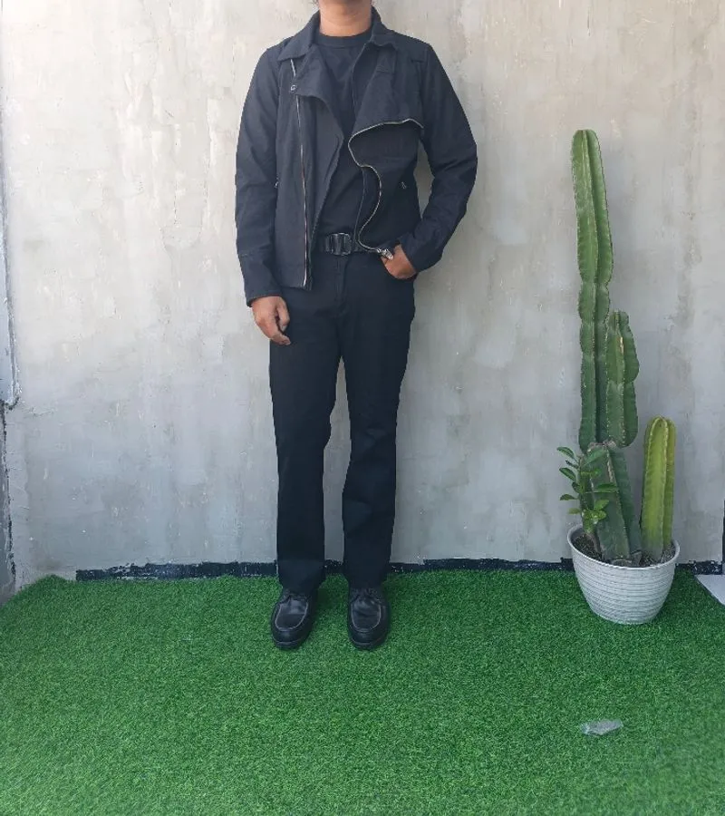 JACKET DENIM BIKER RAMONE SALOOON BY SLOW WEAR photo 1