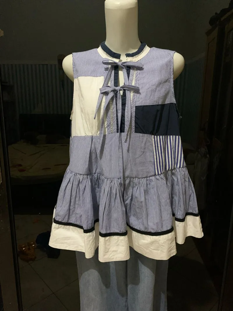 Stripe top | inner top babydoll pita | patchwork top navy  photo 1