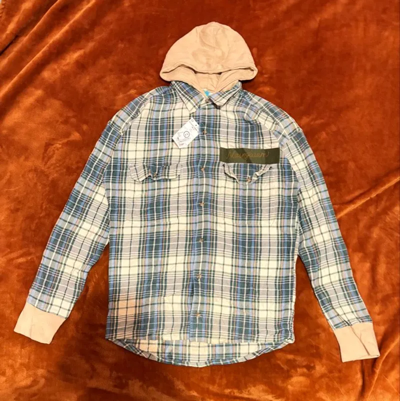 Nasngwam × Banana Republic men's plaid shirt flannel hooded photo 1