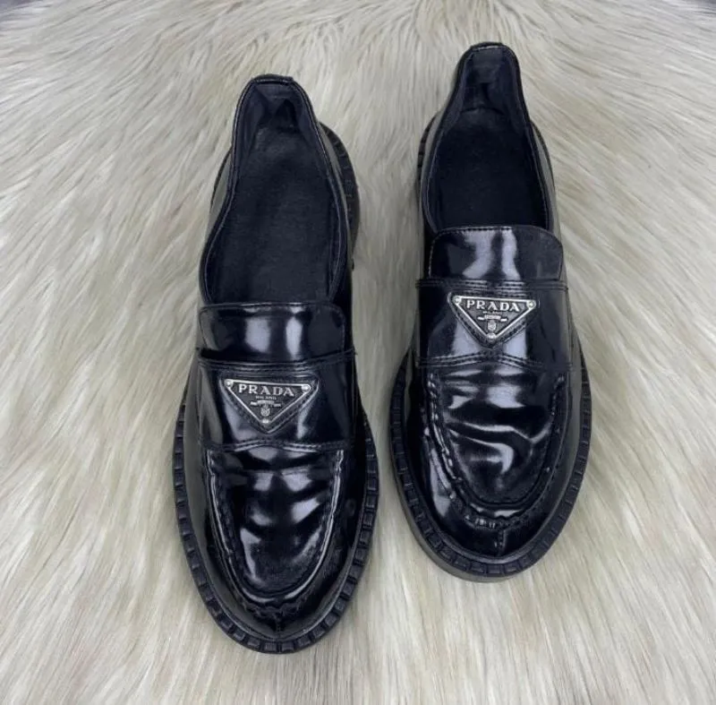 Chocolate Brushed prada Leather Loafers Slip-on Men Black photo 1