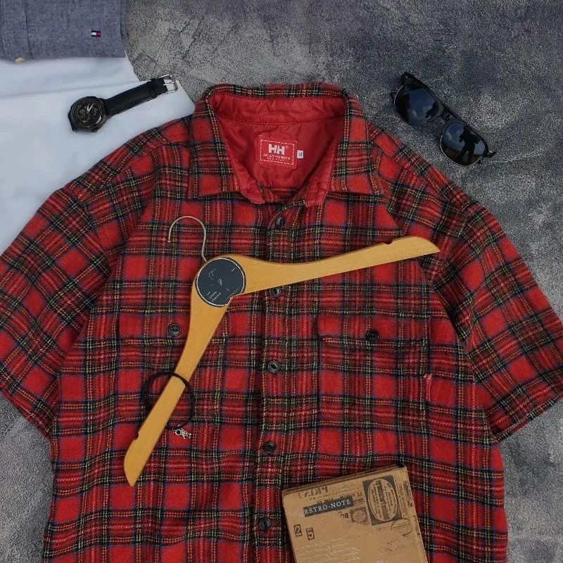 FY 1257 - helly hansen wol plaid shirt short sleeve photo 1