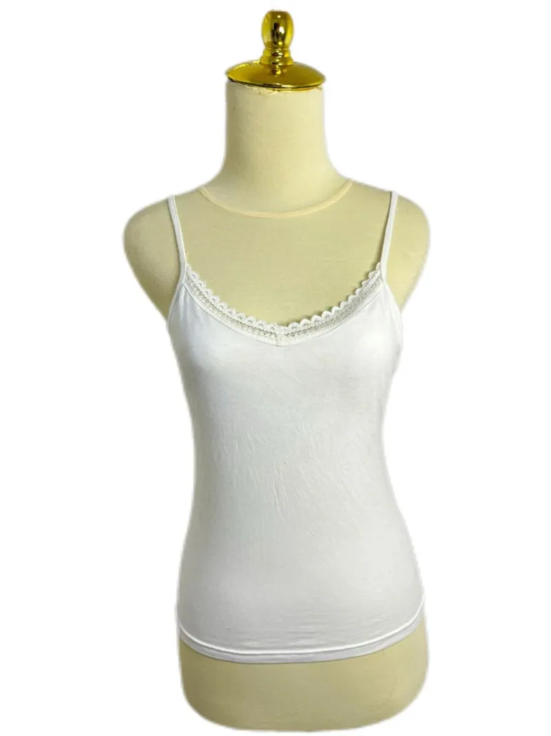 White Floral Lace Trim Tanktop photo 1