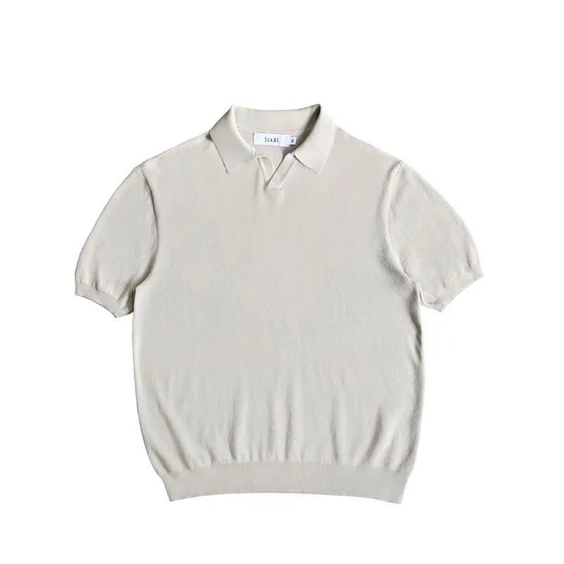 Suare buttonless knitted ss polo shirt light taupe kaos kera