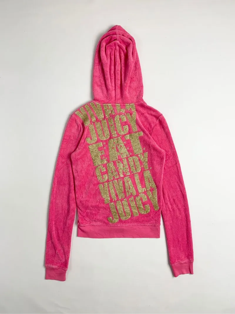 Y2k Juicy Couture Iconic Velvet Hoodie Zip With Gold Poem  photo 1