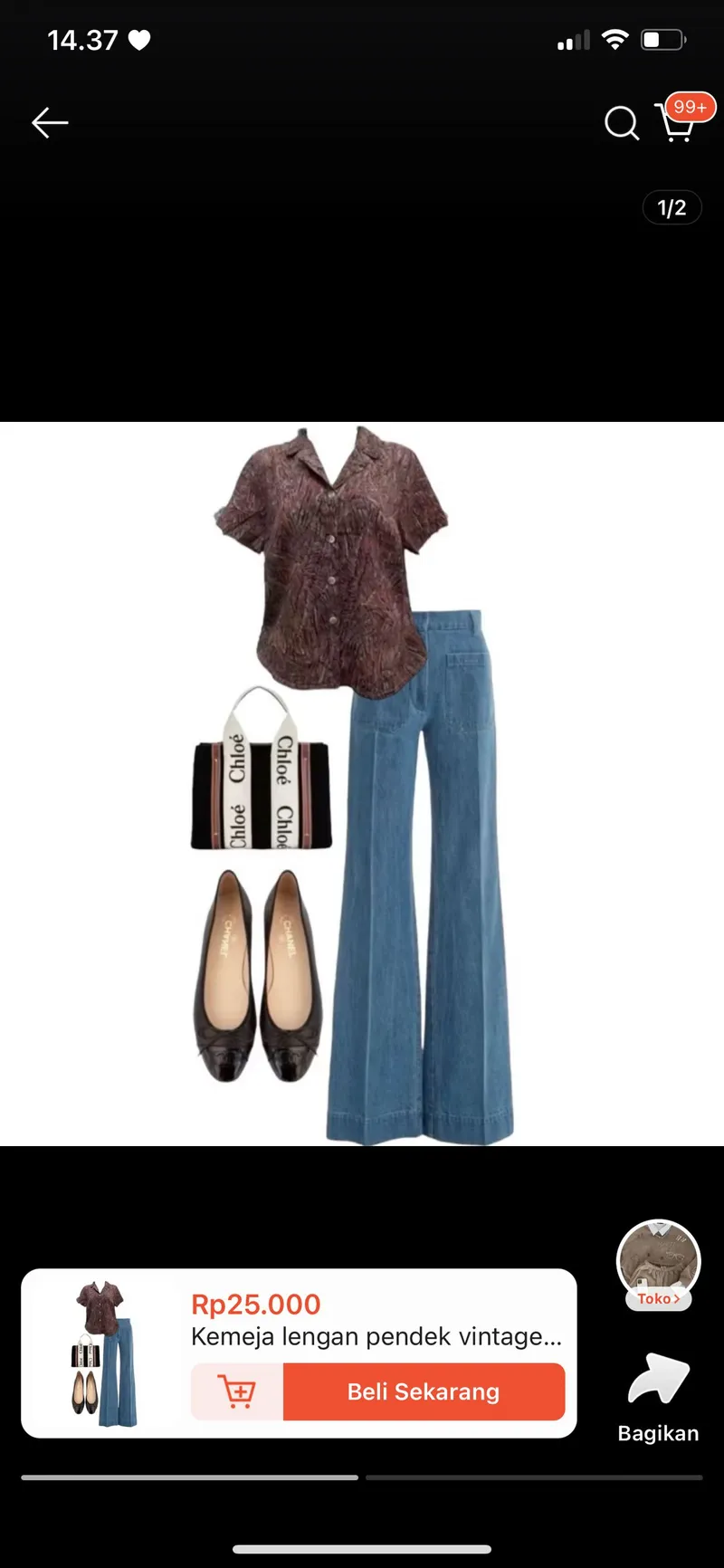 Vintage Casual Shirt Wanita burgundy brown photo 1