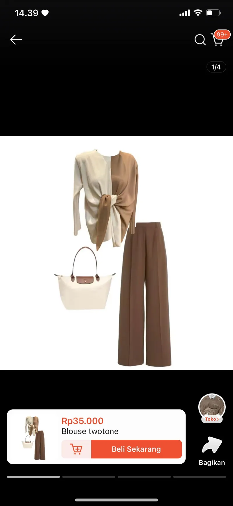 Casual Blouse Wanita white tan photo 1