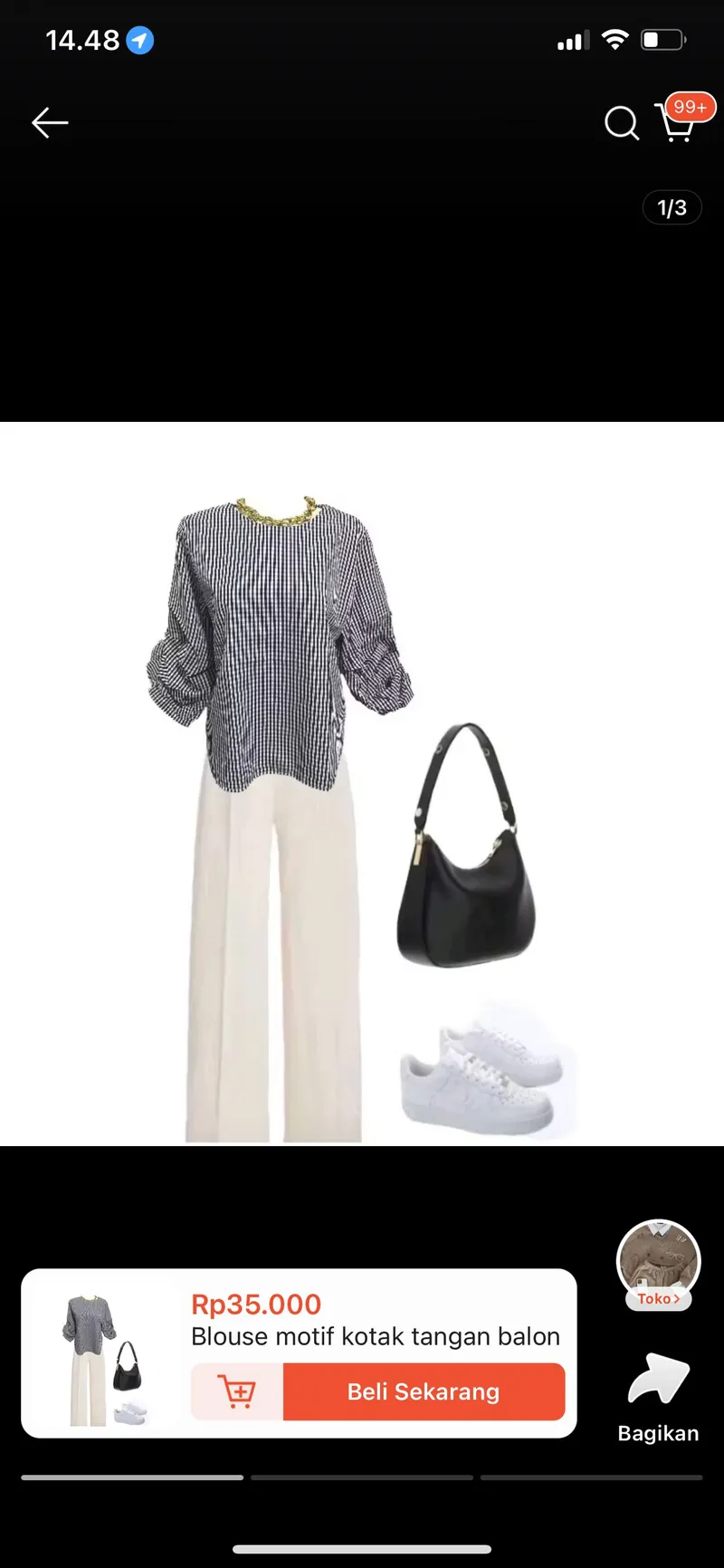 Casual Blouse Wanita white navy photo 1