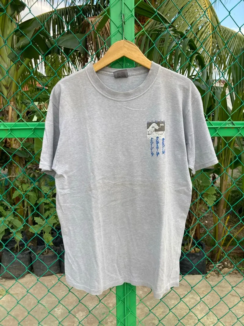 Vintage 90s Kenzo Jeans Made in France Graphic Wave Tee Gray photo 1