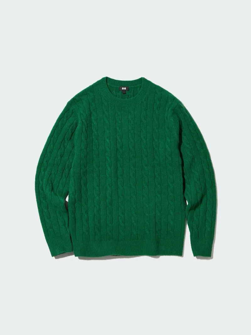 UNIQLO SOUFFLE YARN CABLE KNIT SWEATER IN GREEN UNISEX (L)  photo 1