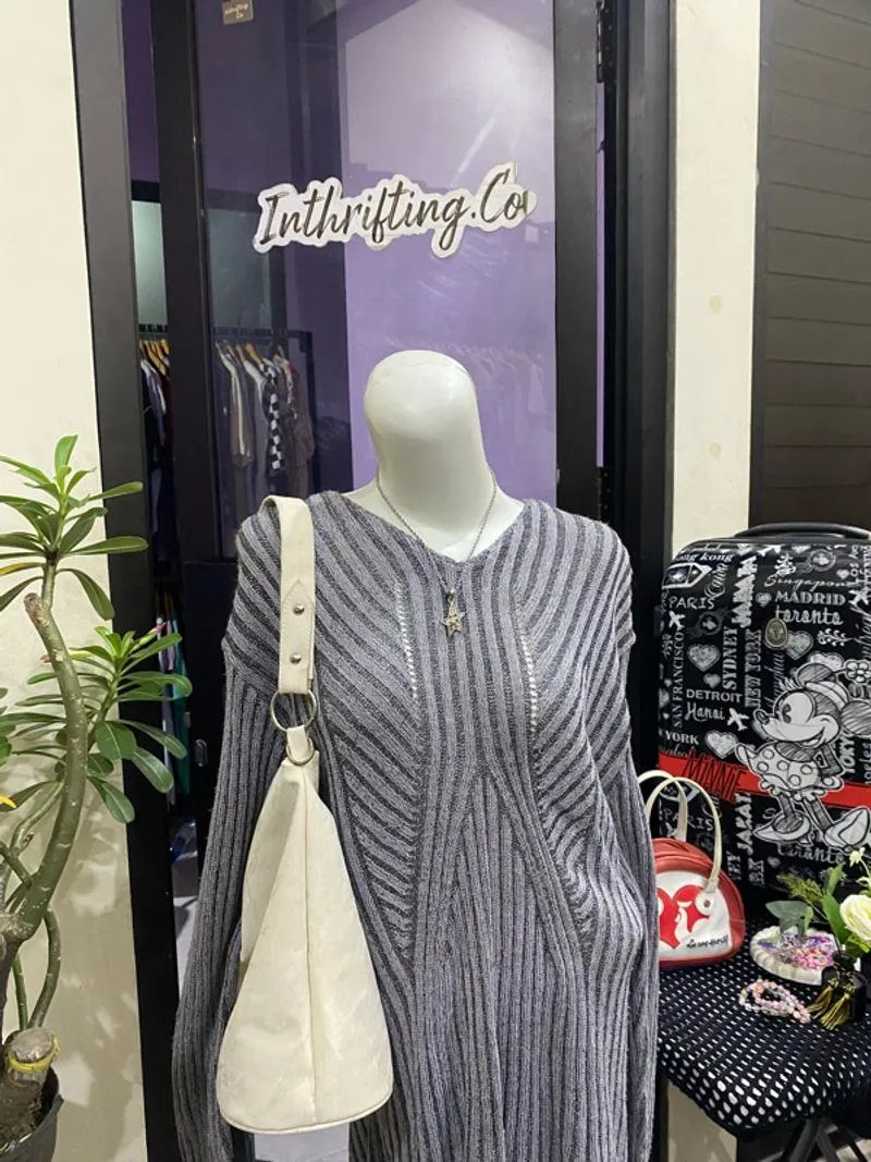 ✧*̥˚ Metallic Striped Knit Dress ✦ Silver Grey ✧*̥˚ photo 1