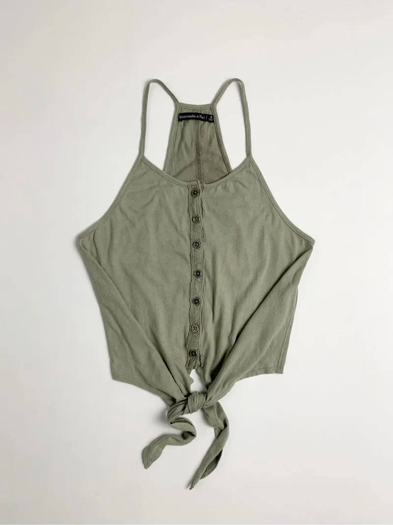Y2k Abercrombie & Fitch Tank Top Tie With Buttons Olive Army photo 1