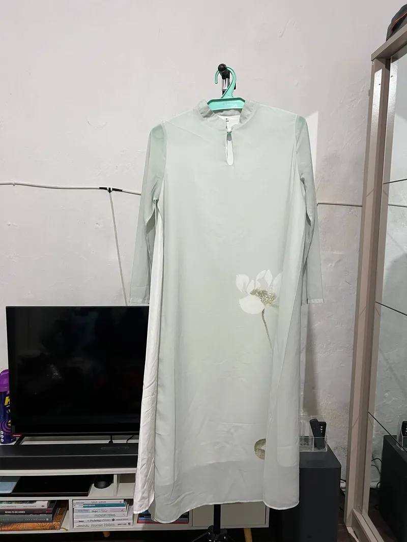 #FR2 Casual Casual dress Wanita white green photo 1