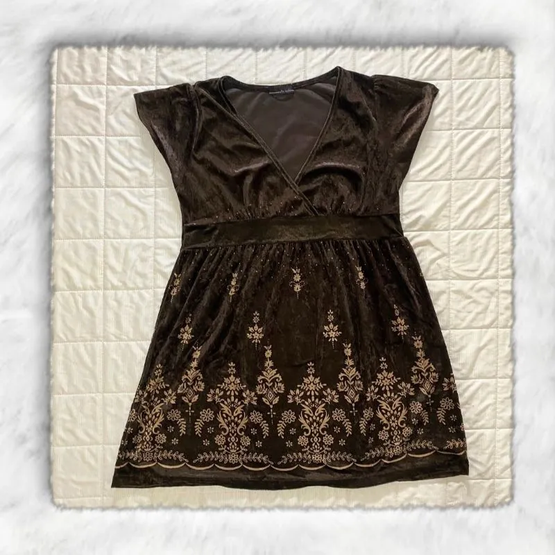 vintage bludru brown mini dress photo 1