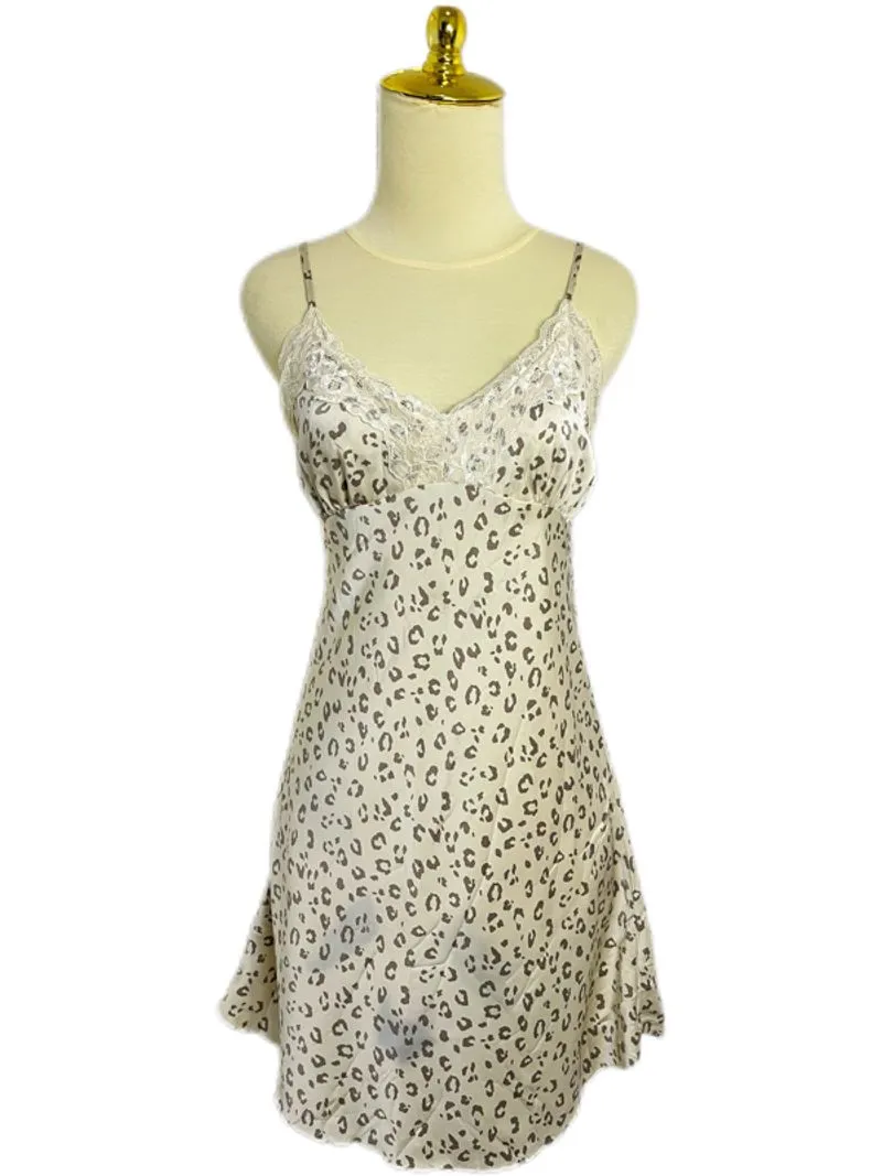 Leopard Print Slip Dress in Neutral Tones Lace Detail Nightg photo 1