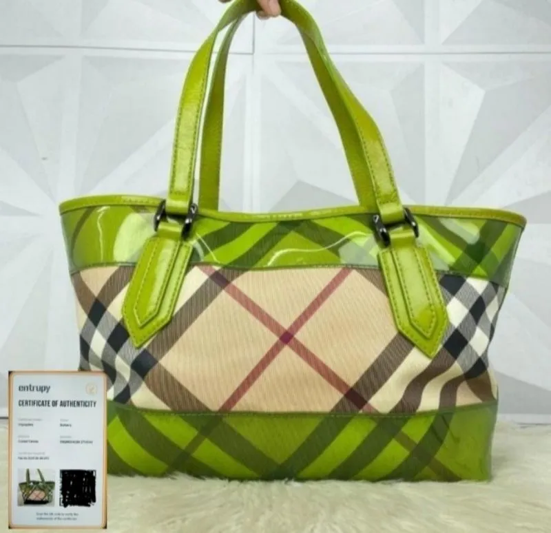 Burberry authentic Entrupy pvc Vinyl Shoulder Tote Satchel H photo 1
