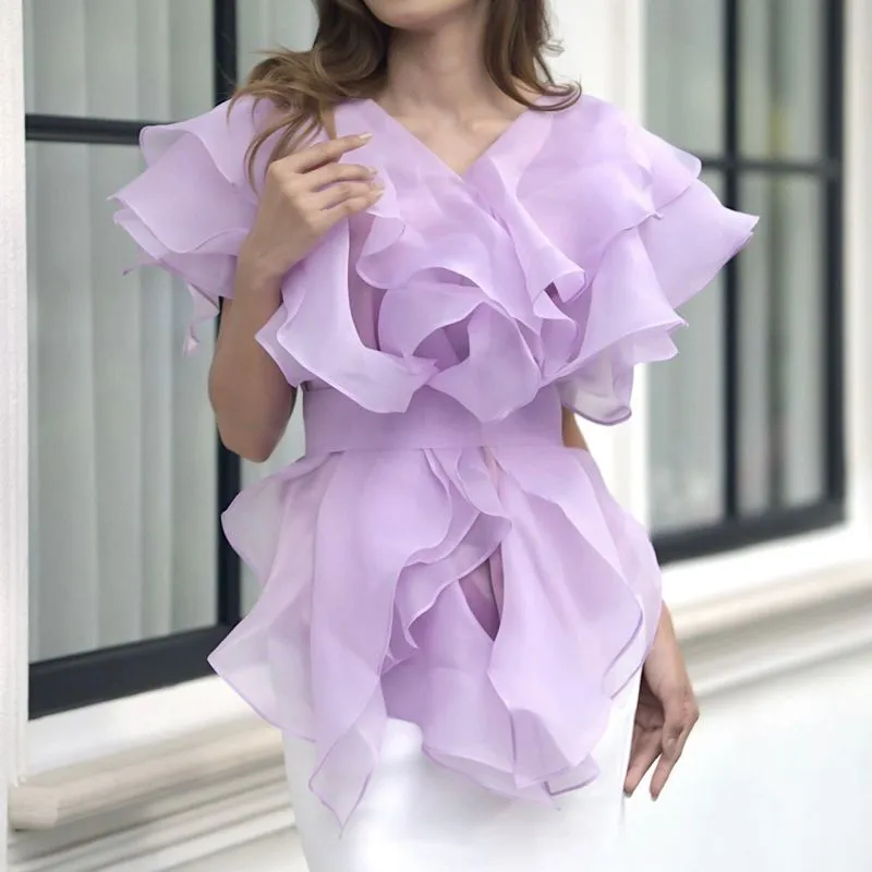 Organza top wanita semi kebaya ungu lavender pesta photo 1