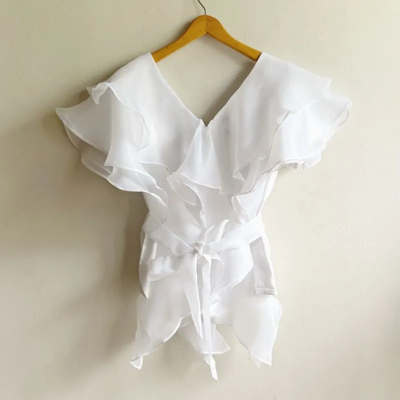 Baju pesta wanita semi kebaya organza top putih photo 1