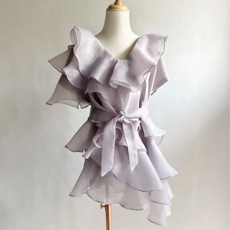 Atasan pesta wanita abu silver organza top big size jumbo photo 1